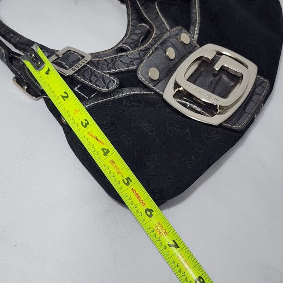 Guess Vintage Black Logo Mini Shoulder Bag Silver G Buckle Croc Embossed Y2K - Picture 12 of 13